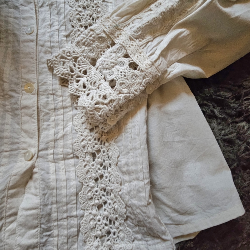 Jennifer & Grace nwt size large antique white long sleeve button down top blouse - Picture 6 of 10
